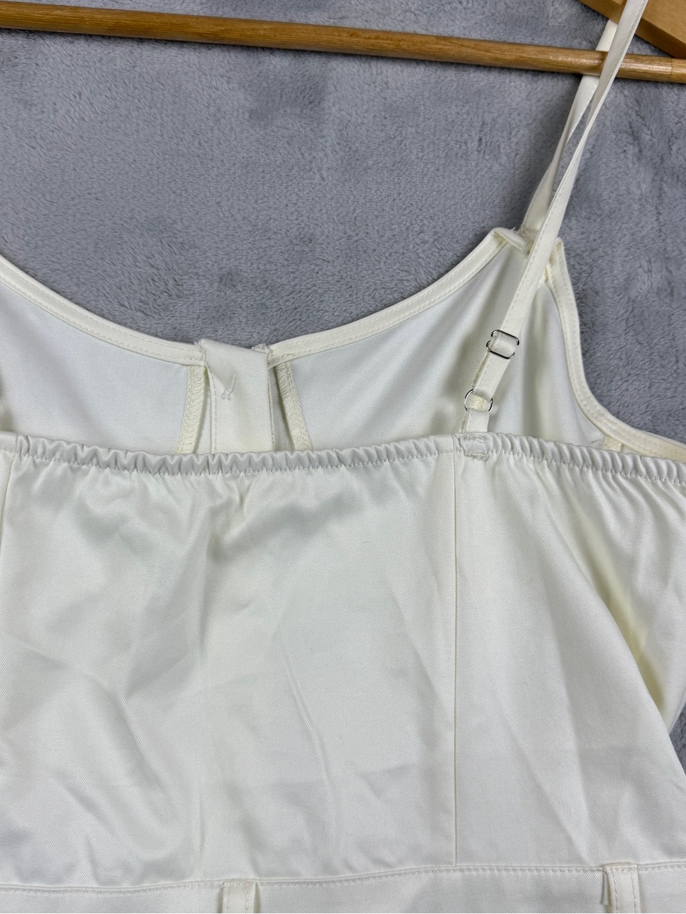 Women's Cream Wide-Leg Button-Front Jumpsuit Spaghetti Straps Pockets Size L - Picture 9 of 12